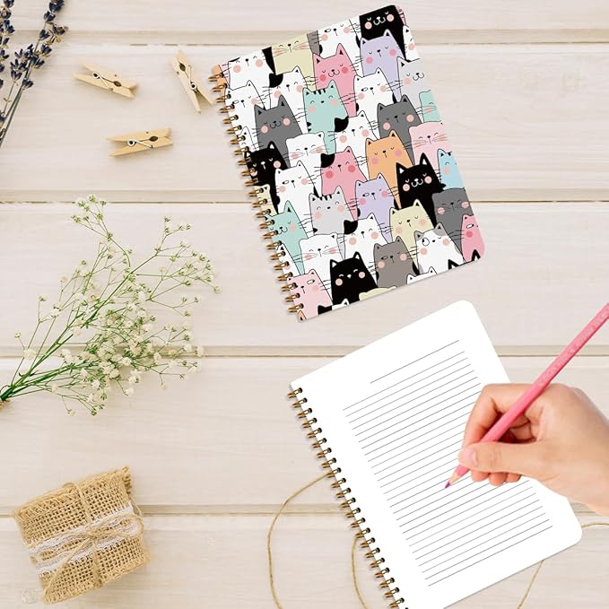 2Pcs Spiral Notebook, Funny Cat College Ruled Spiral Notebook, 160 Pages Hardcover Notebooks Journals for Writing Travel Business Office, Christian Cute Aesthetic Notebooks for Women