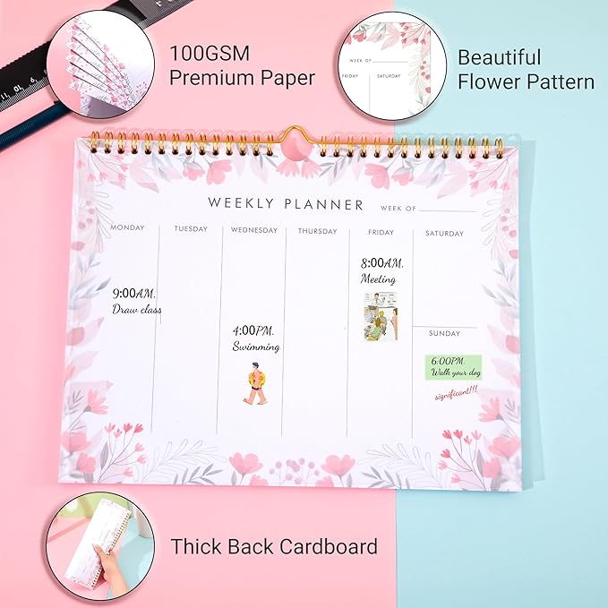8.5x11 Weekly Planner Notepad Undated To Do List Note pad 52 Weekly Desk Wall Planner Calendar Hangble Daily Planning Pad for Work,Home,School,Ofiice Supplies,Matching 44 Notepad,Pink