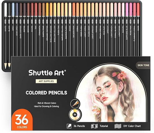 Shuttle Art 36 Skin Tone Colored Pencils, Colored Pencils for Adult Coloring, Soft Core Color Pencil for Adults Kids Artists Beginners Drawing Coloring Sketching