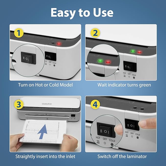 Laminator Machine, 11 in 1 Laminating Never Jam Technology with 36 Laminating Sheets, 9 Inch Thermal Laminator A4 Laminating Machine Hot & Cold with Paper Trimmer for Home Office School