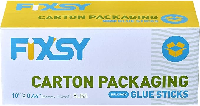 FIXSY Hot Glue Gun Sticks Carton Packaging, Full Size 10" Long x .44" Diameter 7/16 11mm, 5LB Box Glue Stick, Approx. 90 Sticks- Compatible with Most Glue Gun- Best for Carton Manual Packing