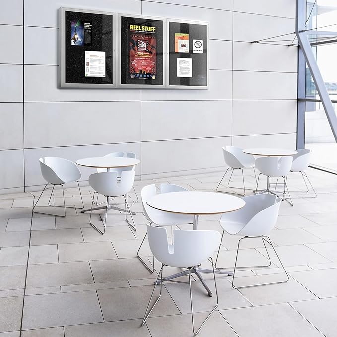 Ghent 36"x72" 3-Door indoor Enclosed Recycled Rubber Bulletin Board, Shatter Resistant, with Lock, Satin Aluminum Frame, Confetti (PA33672TR-CF) ,Made in the USA