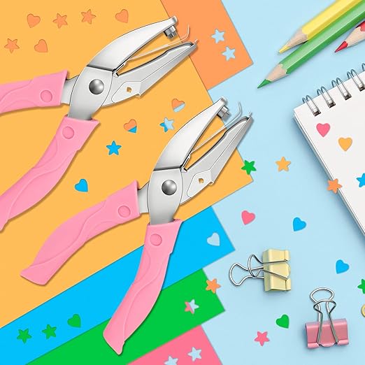 2 Pack Handheld Hole Paper Punch Kit,Single Hole Punch, Heart and Star Hole Punch