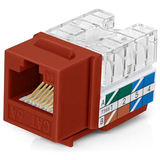 Everest 90° Angled RJ45 Cat6A Keystone Jacks 20-Pack in Orange by EverestMediaSolutions