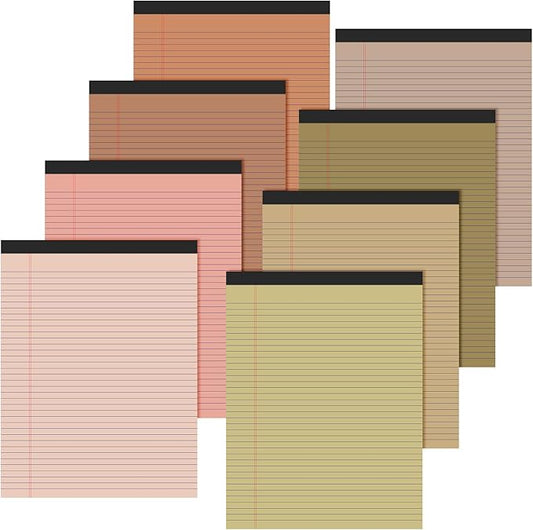 Fuutreo 8 Pcs 8.5'' x 11'' Colored Legal Pad Writing Pads Narrow Ruled 50 Sheets Per Notepad Perforated Writing Notepad Office Supplies for College Office Business (Nut Color)