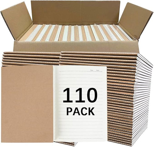 110 Pack A5 Composition Notebooks Bulk, Kraft Cover Lined Paper Journal for Traveler, Notes, Memo, Bulk Journals Notebook Sewn Brown College Ruled, 60 Pages, 8.3 x 5.5 Inch