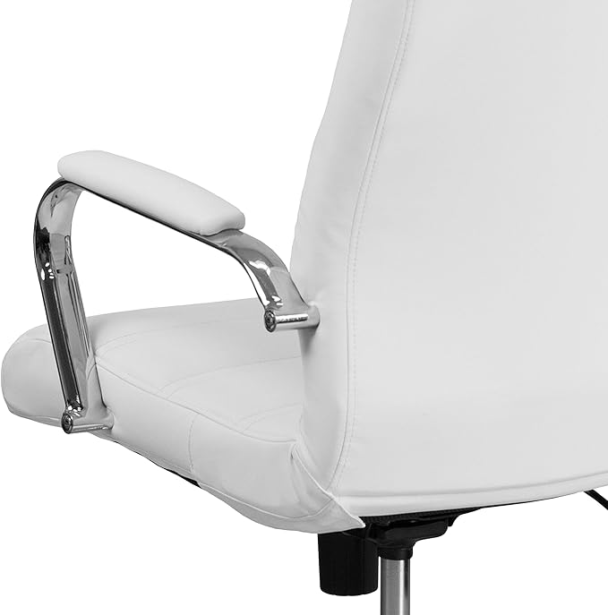 Flash Furniture Whitney High-Back Swivel LeatherSoft Desk Chair with Padded Seat and Armrests, Adjustable Height Padded Office Chair, White/Chrome