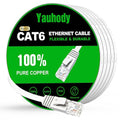 Yauhody CAT 6 Ethernet Cable 50ft White, High Speed Solid Flat CAT6 Gigabit by Yauhody