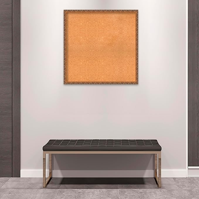 Amanti Art Natural Cork Board for Wall, 32x32 Vision Board with Bronze Frame, Large Corkboard Office Decor for Home Organization, Traditional Corkboard Pinboard to Display Items for Home Organization