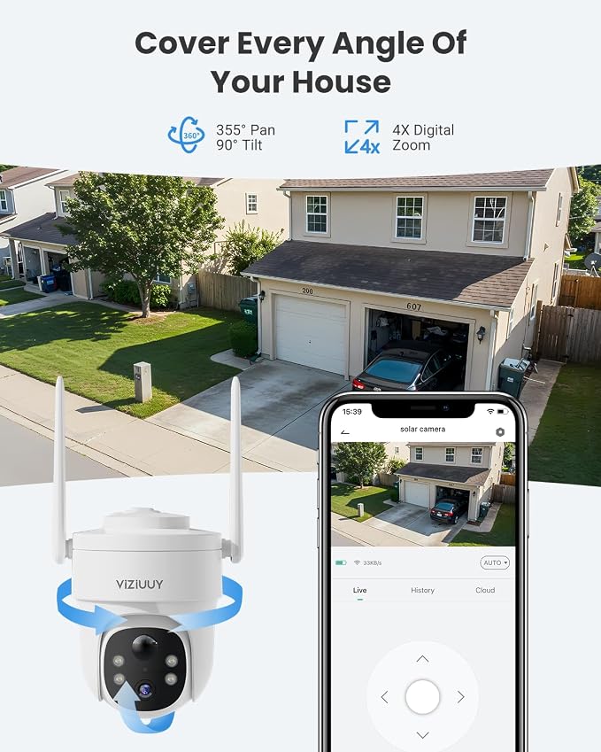 VIZIUUY Solar Security Cameras Wireless Outdoor, 3MP Pan Tilt 360°WiFi Camera - Image 6