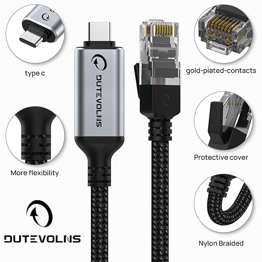 USB C to Ethernet Cable 3.3FT, Type C to RJ45 Nylon Cord, Gigabit Directly - Image 4