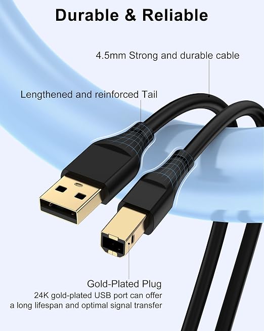 HP Printer Cable 10ft, Square USB A to USB B Cable - Image 3