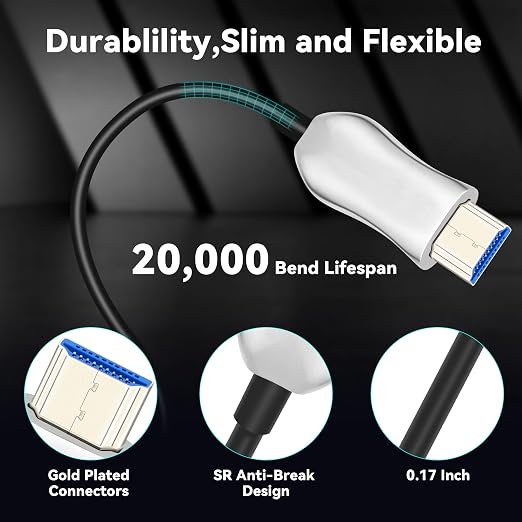 8K Fiber Optic HDMI 2.1 Cable 25ft, Active HDMI Cable Slim, High Speed Fiber - Image 8
