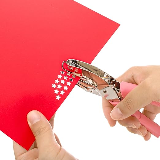 Jucoan 5 Pack Single Hole Punch Metal Handheld Small Hole Puncher with Soft Grip, Star Heart Circle Shape Paper Puncher for DIY Craft Tags Greeting Cards Scrapbook, 1/4, 1/8, 1/16 Inch Hole Punch