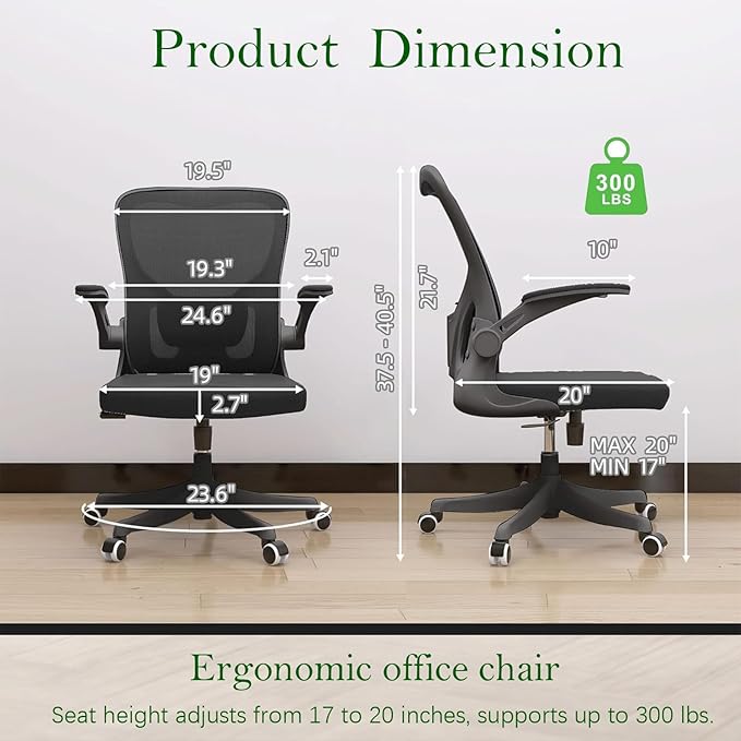 Ergonomic Office Chair, High-Back Mesh Computer Desk Chair with Adjustable Height, Lumbar Support, Flip-Up Armrests,headrest，and Swivel Rolling Design for Home and Office Use