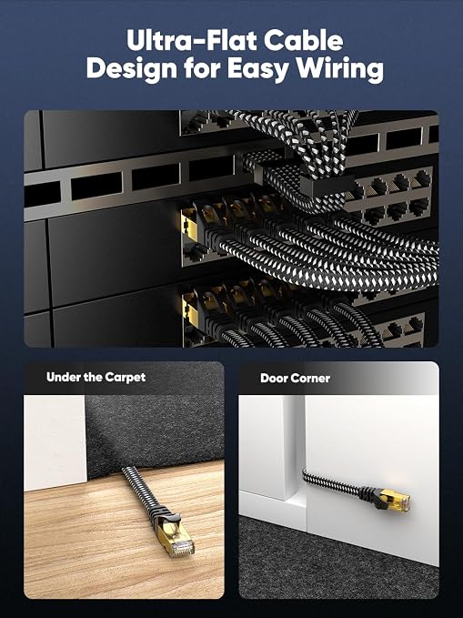 Cat 8 Ethernet Cable 200 FT Flat, High Speed 40Gbps 2000Mhz Braided Internet - Image 5