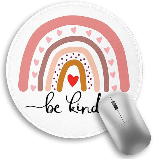 Rainbow Be Kind Round Mouse Pad, Small Mouse Pad with Non-Slip Rubber Base, Stitched Edge Mousepad for Desk Wireless Mouse, Gaming Mouse Mat for Computer Laptop Office Home Women, 8.6 x 8.6 Inch