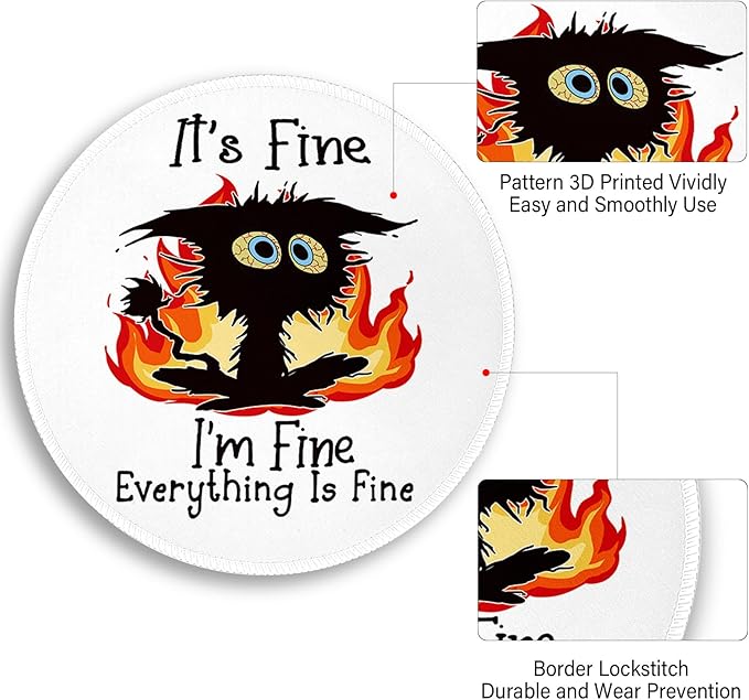 Fire Cat Mouse Pad, Funny Small Round Mouse Pads for Desk, Mini Travel Mousepad for Work Wireless Computer Laptop, Office Desk Accessories, 8.6 x 8.6 inch