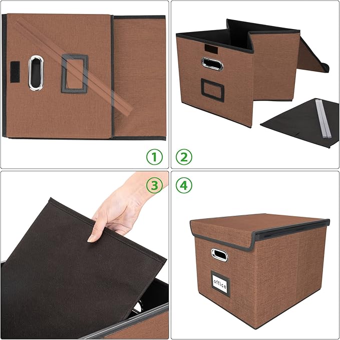 Huolewa Upgrade Portable File Organizer Box with Lid,Large Linen Hanging Office Document Storage Box with Lid,Collapsible Filing&Storage Box for Office/Decor/Home-14.9x12.7x10.8in,1pk-without folders