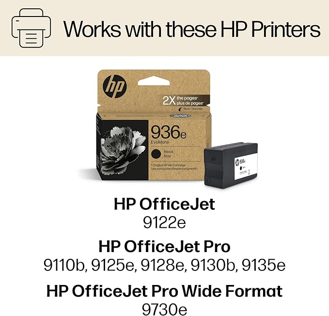 HP 936e Black EvoMore Ink Cartridge Printers | Works with Printer Series: OfficeJet 9120, Pro 9100, Pro Wide Format 9700 | Carbon Neutral | 4S6V6LN