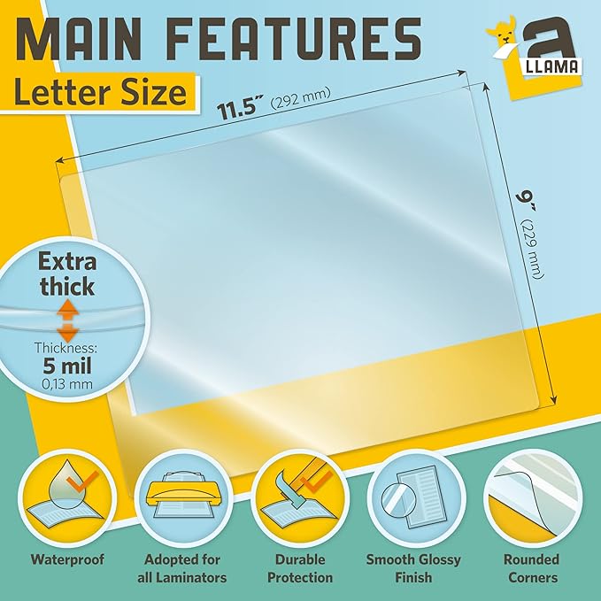 Thermal Laminating Pouches, 9 x 11.5 Inches, 5 Mil Thick, 20 Pack, Suited for Letter Size Laminating Sheets 8.5 x 11