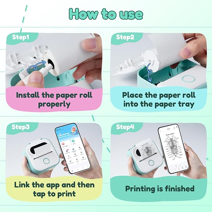 Sticker Printer Y02C, Portable Mini Sticker Maker Y02C, Mini Printer Sticker Machine with 1 Roll Paper, Bluetooth Thermal Portable Inkless Receipt Machine for Learning, Note, Photos, Journal