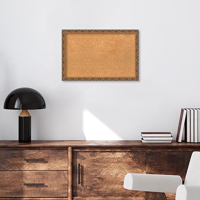 Amanti Art Natural Cork Board for Wall, 16x24 Vision Board with Bronze Frame, Small Corkboard Office Decor for Home Organization, Traditional Corkboard Pinboard to Display Items for Home Organization