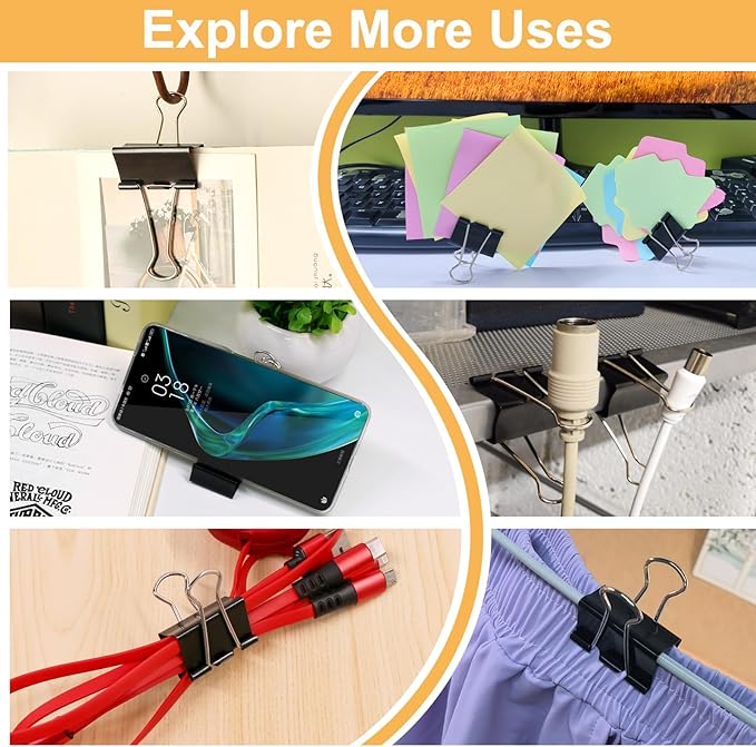 Coideal Black Binder Clips Medium, 1.25 Inch Black Metal Paper Clips 24 Pcs 32mm Foldback Bull Clip Clamps for Office School (1 1/4 Inch)