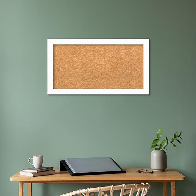 Amanti Art Natural Cork Board for Wall, 19x35 Vision Board with White Frame, Medium Corkboard Office Decor for Home Organization, Casual Corkboard Pinboard to Display Items for Home Organization in