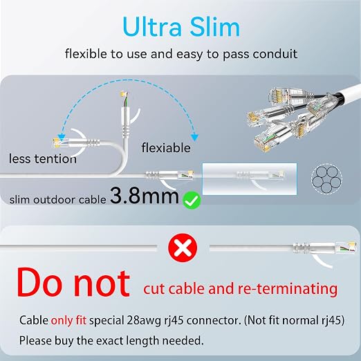 Cat6a Ethernet Cable Slim 25ft Outdoor&Indoor, 28AWG Pure Copper Cat6 Internet - Image 5