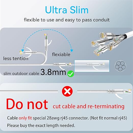 Cat6a Ethernet Cable Slim 250ft Outdoor&Indoor, 28AWG Pure Copper Cat6 Internet - Image 5