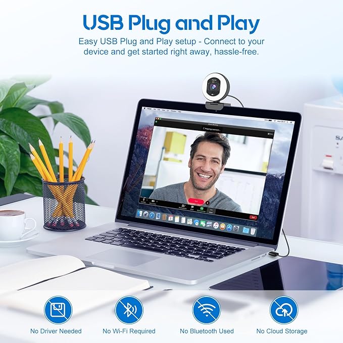 4K Webcam with Ring Light Web Cam 4K Autofocus with TOF Computer Camera 1080P - Image 7