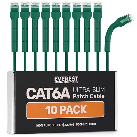 Everest Ultra Slim Cat6a Ethernet Patch Cables 10ft Green by EverestMediaSolutions