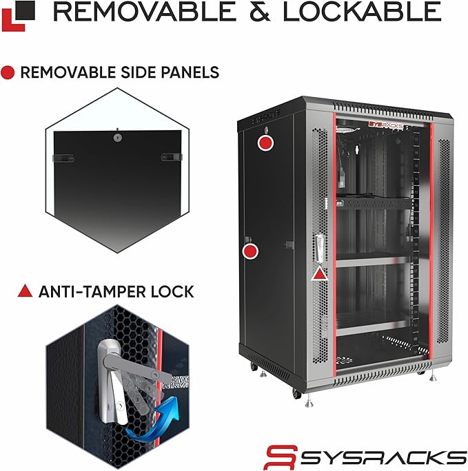 22U Wall Mount Server Rack Cabinet – 19" Network Rack Enclosure, PDU & Shelf - Image 5