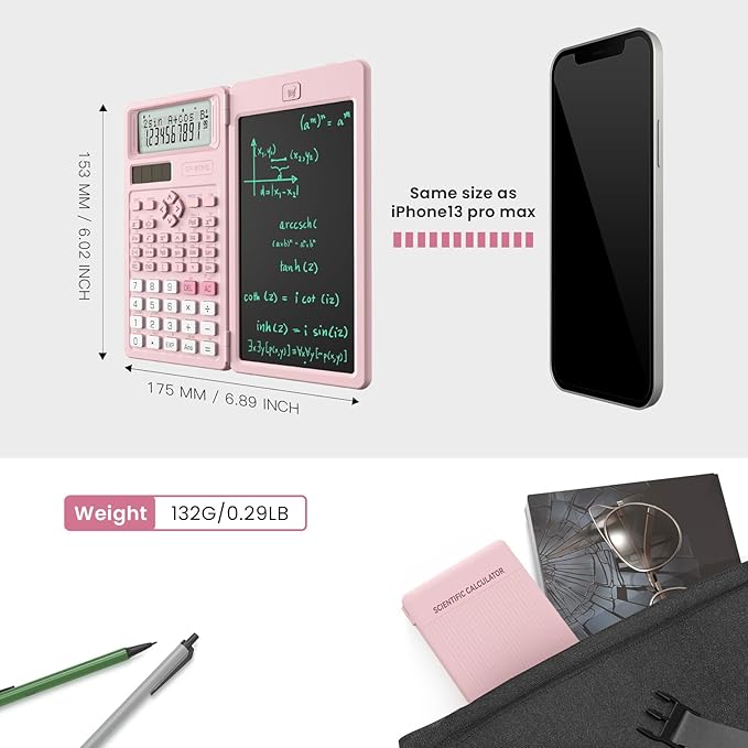 Scientific Calculators for School with Notepad, ROATEE Pink Cute School Supplies for Girls Middle and High School Stuff for Student, 240 Functions 82 MS Foldable 2-Line Display Solar and Battery Power