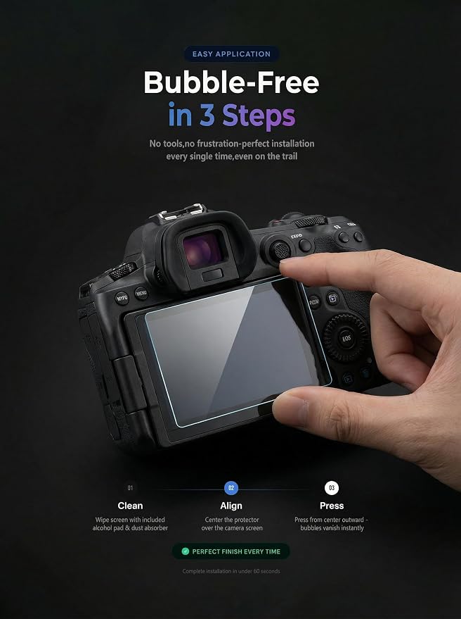 iDaPro Screen Protector for Canon EOS R8 + Hand Lanyard Tempered Glass Easy - Image 6