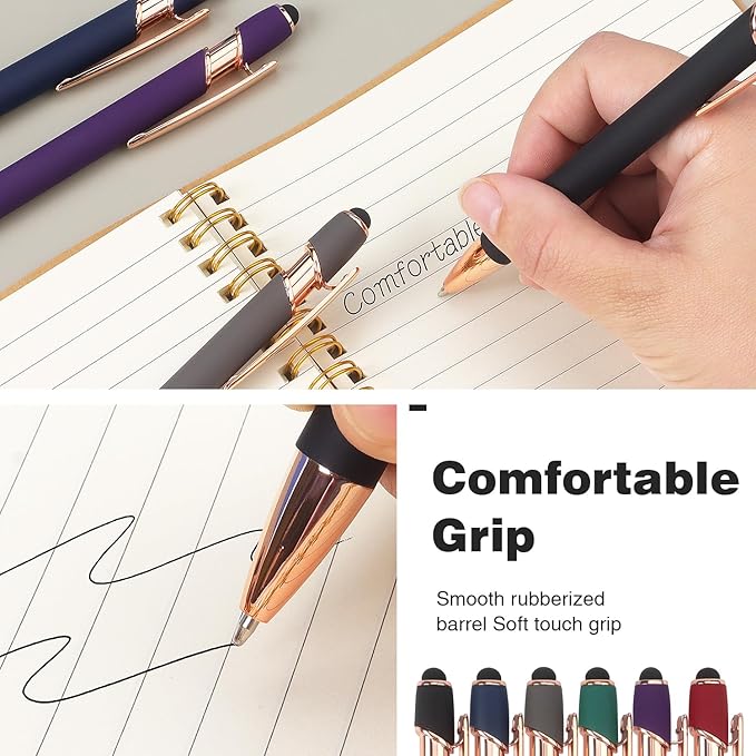 6 Pack Ballpoint Pen 2-in-1 Stylus Retractable Ballpoint Pen with Stylus tip, Metal Stylus Pen for Touch Screens, 1.0 mm Black Ink, 6