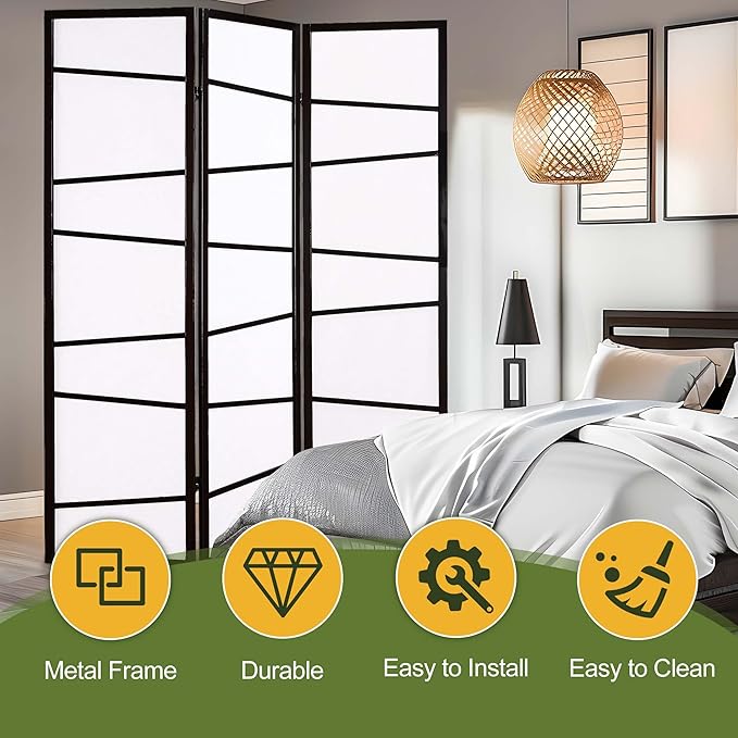 NicBex Room Divider 3 Panel Room Dividers with Heavy-Duty Rice Paper Partition Room Dividers and Folding Privacy Screens Wall Divider for Home, Office, Room Separation,51"W x 2"D x 71"H, White+Black