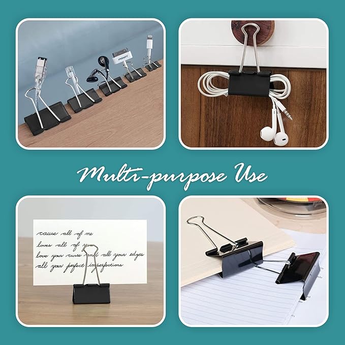 Binder Clips - 144 Pack Large Binder Clips, 2 Inch, Black Paper Clamps, File Clip for Home, Office and School Supplies