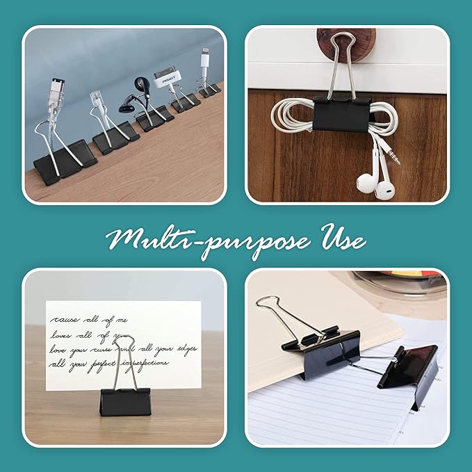 Binder Clips - 60 Pack Small Black Paper Clamps, 0.75 Inch, Holds 40+ Pages, File Clip for Home, Office and School Supplies