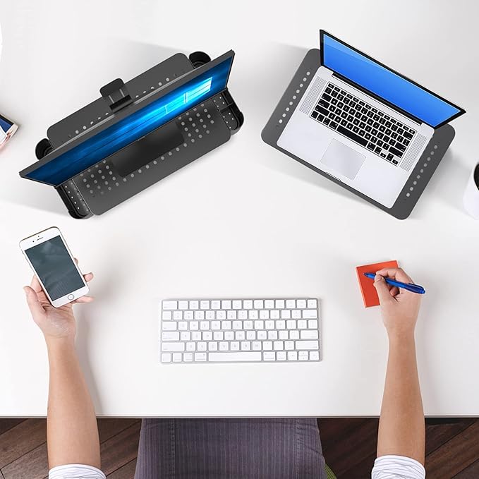 Pholiten 2 Pack Monitor Stand Riser, 3 Height Adjustable Monitor Stand， Flat Screen TV Monitor Stand Riser, Sturdy Metal Laptop Computer Monitor Stand Shelf for Printer, iMac,Premium Metal Monitor Risers for 2 Monitors