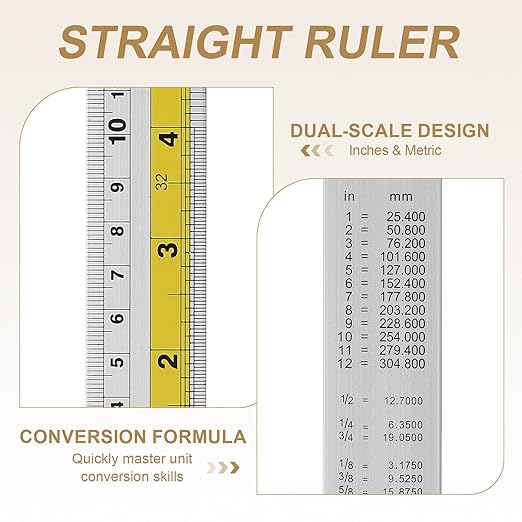 HARFINGTON 6pcs Metal Straight Ruler 15cm Metric SAE Aluminum Alloy Measuring Rulers Scale Tool with Hole for Measure Study Reading Classroom Office, Yellow