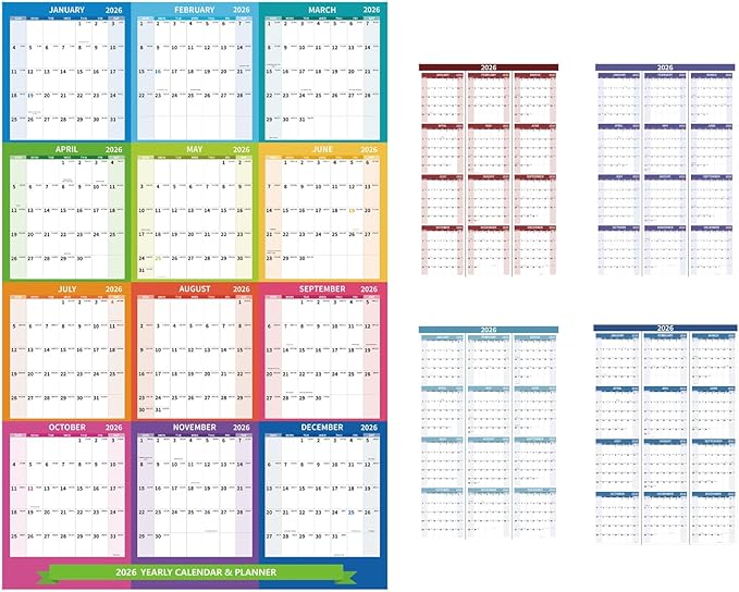 2026 Wall Calendar 34.8" x 22.8" Large Vertical Yearly Wall Hanging Calenda with Julian Date Thick Paper Calendar 12 Month Annual Wall Planner for Wall Office Fridge(Colorful)