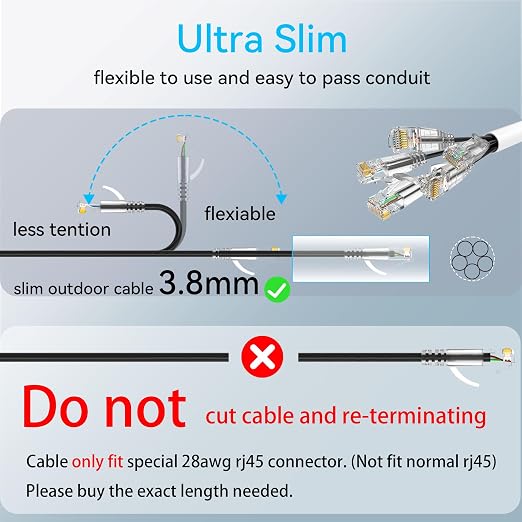 Cat6a Ethernet Cable Slim 50ft Outdoor&Indoor, 28AWG Pure Copper Cat6 Internet - Image 5