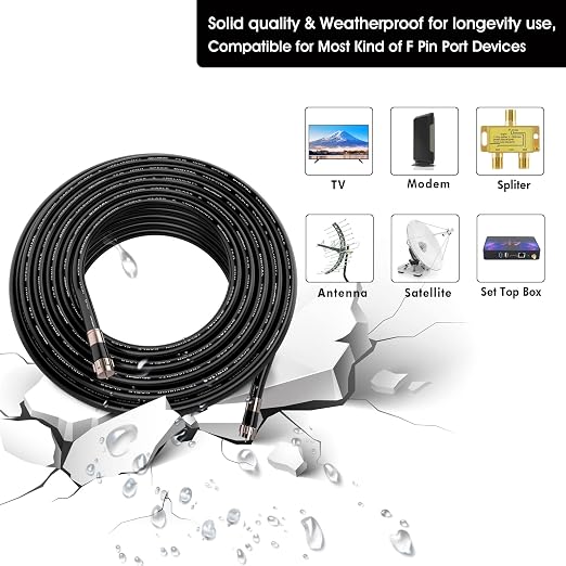 3ft RG6 Coaxial Cable Black, 75 Ohm Coax Cable - Image 2