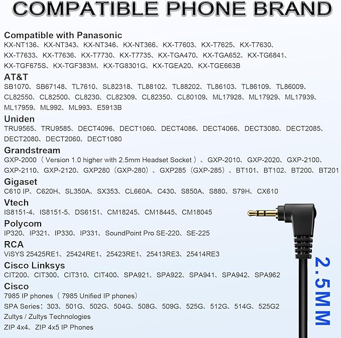 Phone Headset 2.5mm with Microphone, Noise Cancelling & Volume Controls, Telephone Headphone Compatible with Panasonic, Cisco, Polycom, Gigaset's 2.5mm Jack Phone Headset