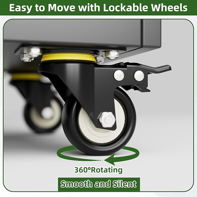 Aobabo Garage Storage Cabinet with Wheels, Metal Tool Storage Cabinet with 1 Drawer for Home,Assembly Required,Black&Grey