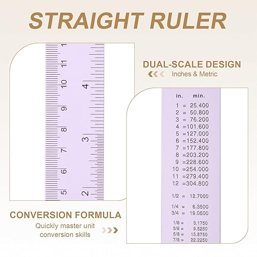 HARFINGTON 4pcs Metal Straight Ruler 20cm Metric SAE Aluminum Alloy Measuring Rulers Scale Tool with Hole for Measure Study Reading Classroom Office, Purple