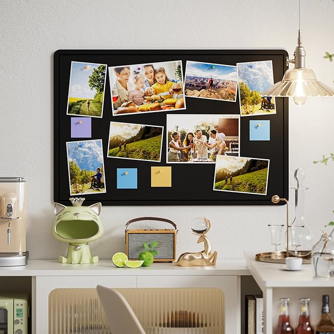 MaxGear Large Bulletin Board 36" x 24", Foldable Felt Board Vision Board Supplies, Cork Board for Office, Home, School, Small Pin Boards for Walls Decorative Display Board Black