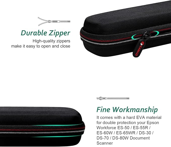 XANAD Black Case for Epson Workforce ES-50 / ES-55R / ES-60W / ES-65WR / DS-30 / DS-70 / DS-80W Document Scanner (Case Only)